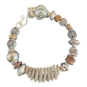 Artisan Sterling Silver Copper Bead Statement Fancy Wire Wrap Bracelet 46 Grams